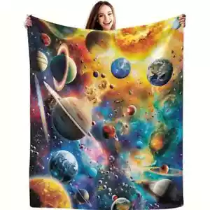 Ultra-Soft Space - Cosmic Galaxy Planets Solar System Fleece Blanket -Idea Gift. - Picture 1 of 5