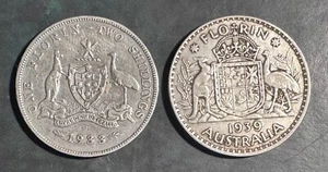 1939 AND 1933 FLORINS SCARCER DATES PER IMAGES - Picture 1 of 2
