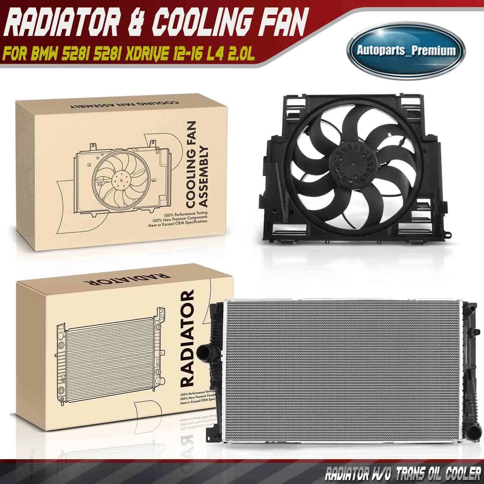 Radiator & Cooling Fan w/ Shroud Assy Kit for BMW 528i 528i xDrive 12-16 L4 2.0L - Изображение 1 из 4