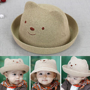 Summer Baby Girls Toddler Bear Beach Sun Hats Cap Kids Cute Visor Bucket Hat 