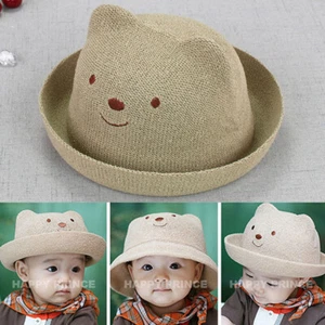 Summer Baby Girls Toddler Bear Beach Sun Hats Cap Kids Cute Visor Bucket Hat - Picture 1 of 9