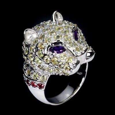 Anillo de plata de ley 925 redondo zafiro amatista tigre piedras preciosas joyería 7 Foto 1 de 4