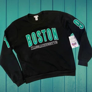Boston 1993 Embroidered Sweatshirt By Love Streak Black & Green Women Size L NWT - Picture 1 of 6