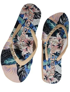 BEBE Wendee Pink Floral Sandals Bling Logo Flip Flops Womens Size 7 NEW NWT - Picture 1 of 13
