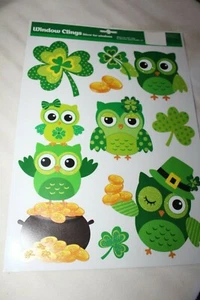 St Patrick's Day Window Clings GREEN OWLS - Picture 1 of 2