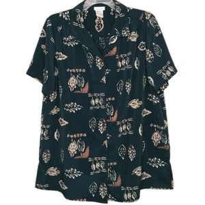 Blusa para mujer Roaman talla 1X manga corta botón delantero cuello en V negra - Imagen 1 de 10