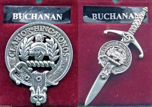 Insignia de peltre o falda escocesa cresta del clan escocés Buchanan - Imagen 1 de 3