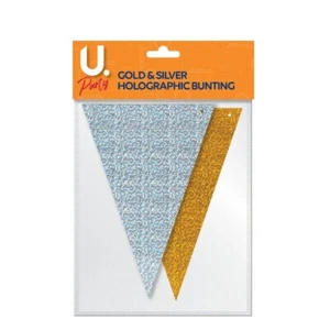 U.Party® Holographic Bunting Gold & Silver 2 sided. - Picture 1 of 2