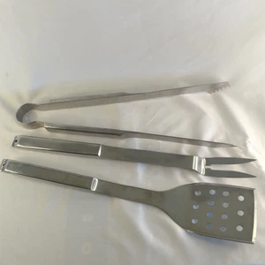 Crate and Barrel Stainless Steel Grill Tools 18" Heavy Tongs Spatula Fork - Picture 1 of 13