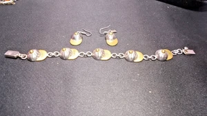 Set bracciale e orecchini berretto da baseball vintage .925 Messico argento sterling - Foto 1 di 3