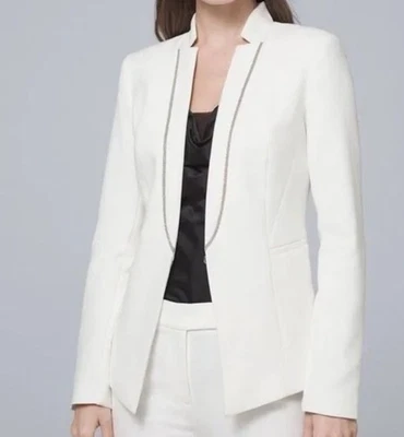 White House Black Market Ecru BallChain Tuxedo Suiting Blazer Jacket Size 4 - Image 1 of 4