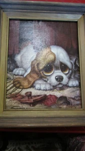 Arte/imagen enmarcada vintage GIG (Margaret Keane) GRANDE EYED PITY CACHORRO - AÑOS 60 - Imagen 1 de 4