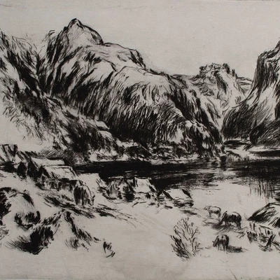 Hans Dietmann Fjordlandschaft? Landschaft signiert Radierung auf Bütten 20 Jhd - Bild 1 von 4