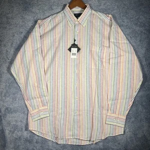 Mine NWT 100% Linen Classic Fit Long Sleeve Shirt Men's L White Rainbow Stripes - Picture 1 of 23