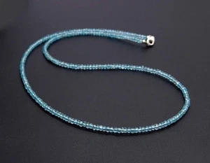 Gorgeous Ocean Blue Apatite 3MM Faceted Roundel Beads Necklace-Faceted Dainty - Picture 1 of 5