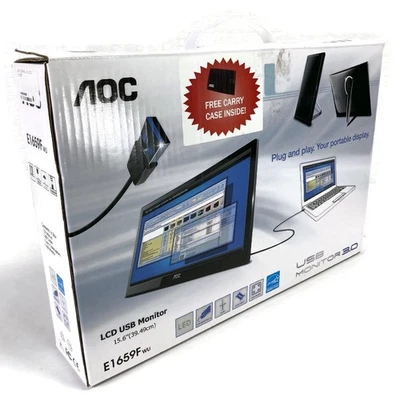 AOC E1659FWU 15.6" Ultra Slim 1366x768 USB Portable LCD Monitor - New Open - Image 1 of 4