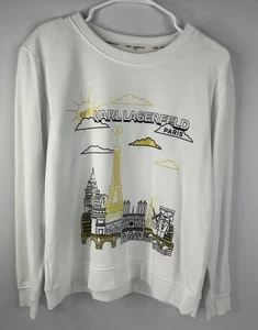 Karl Lagerfeld Paris Women’s Sweatshirt – White Paris Skyline Graphic Pullover - Picture 1 of 5