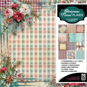 Christmas Flowers Plaids 12x12 Patterned Cardstock floral Holiday Scrapbooking - Picture 1 of 2