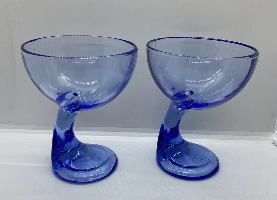 Juego de 2 copas de postre de vino tallo curvo Jerbioli Rocco azul Italia de colección Foto 1 de 4