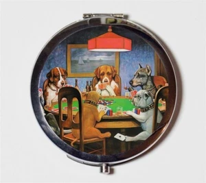 Dogs Playing Poker Compact Mirror Make Up Pocket Mirror Cosmetics Coolidge Art - Picture 1 of 2