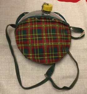 Vintage Girl Scout Mirro Aluminum Canteen W/GS Logo, Scotch Plaid Carrying Case - Picture 1 of 8
