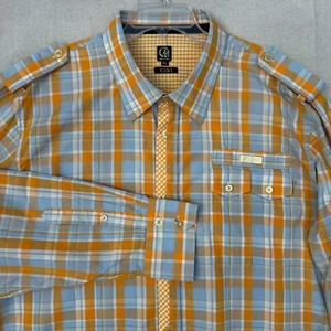 Cavi Button-Up Plaid Shirt Epaulets & Chest Pocket Orange/Blue Long Sleeve 4XL - Picture 1 of 14