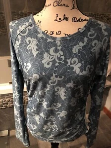 Women’s Reebok Slate Blue Print Long Sleeve Stretch Top Size Large - Picture 1 of 8