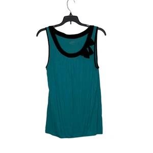 Canotta Ann Taylor Loft taglia media turchese nera orlo floreale donna rayon - Foto 1 di 5