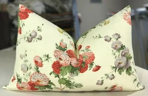 ONE SCALAMANDRE MULTI ON BUTTER YELLOW "SELBOURNE" FLORAL CUSTOM BOLSTER PILLOW - Picture 1 of 2