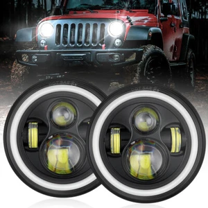 2X 7" Round LED Fog Light Combo Bumper Driving Pod for Jeep Wrangler JK LJ CJ TJ - Bild 1 von 12