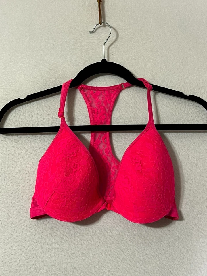 Sujetador push-up con aros cierre frontal espalda cruzada encaje rosa para mujer 36D Material Girl Foto 1 de 4