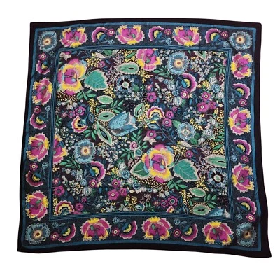 Lenço Vintage Preto Rosa Floral L Bandana Padrão Colorido Gráfico - Imagem 1 de 4