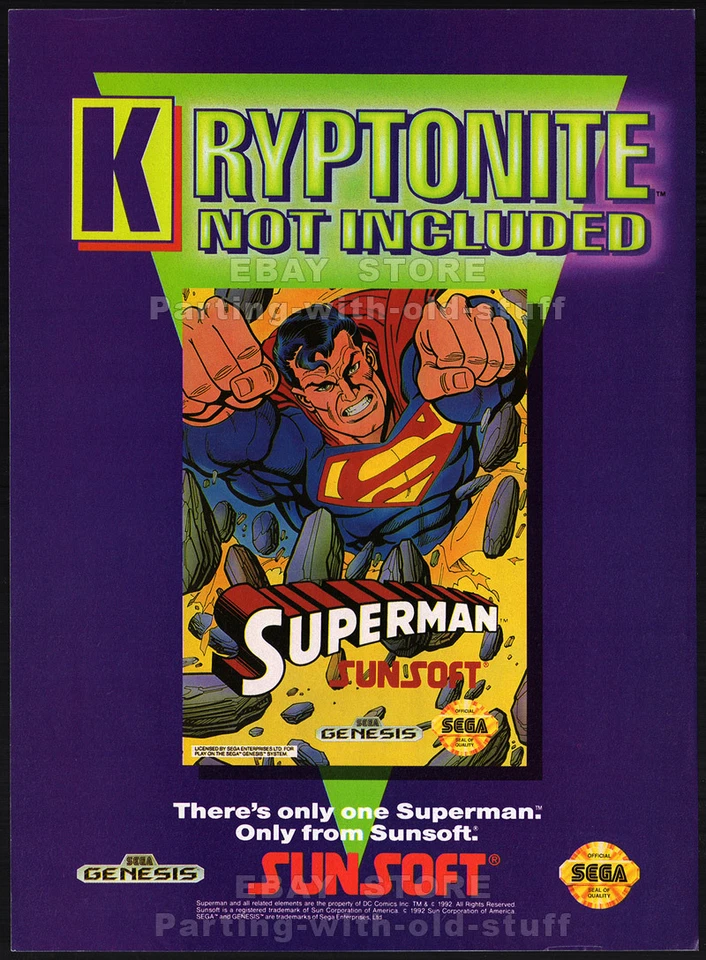 SUPERMAN__Original 1992 print AD / ADVERT / game promo__Sega Genesis / SUNSOFT - Image 1 of 1