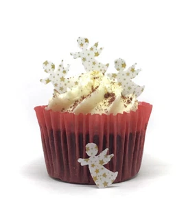 50 PRECUT Mini Gold Star Pattern Christmas ANGEL Edible Wafer Paper Cake Toppers - Picture 1 of 1