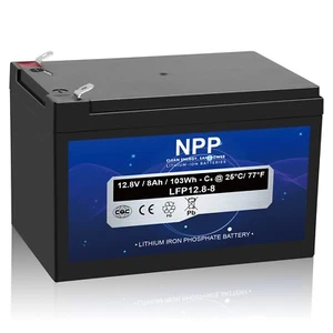 NPP Lithium 12.8V  8Ah LiFePO4 Phosphate Battery BMS with 4500-8000 Cycles RV - Picture 1 of 7