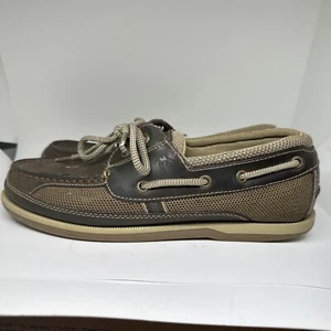 MARGARITAVILLE Boat Shoes Mens SZ 9.5 Brown Leather Pam Tree Engravings - Picture 1 of 6