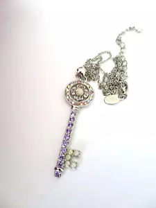 NEW KIRKS FOLLY KEY TO MY HEART NECKLACE 20" SILVERTONE LAVENDER - Picture 1 of 2