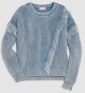 $86 Design History Girl's Blue Fringe Long Sleeve Sweater Sweatshirt Size 6X - Picture 1 of 1