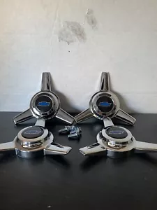 (4) 3 BAR SPINNERS BOLT STUD MOUNT KNOCKOFF CENTER CAPS,BBC - Picture 1 of 4