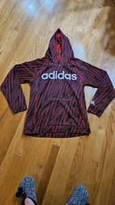 Adidas Hoodie Boys XL 18 20 Red/Black Pullover, Lined in Red Fleece Activewear - Picture 1 of 4