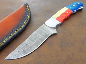 Hand Forged Damascus Skinning 10" Knife For Hunting & Camping, Texas Flag Handle - Picture 1 of 14