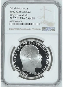 NGC PF70 2022 Great Britain Monarchs 1 oz Silver 2 Pounds Edward VII - Picture 1 of 2