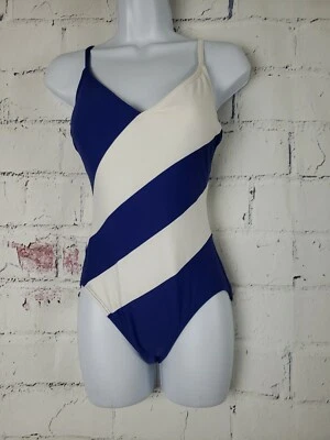 Traje de baño Michael Kors de una pieza traje swun talla 4 azul blanco rayas diagonales  Foto 1 de 4