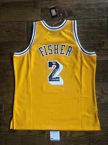 Derek Fisher Autographed 5x NBA CHAMP Mitchell Ness Lakers Swingman Jersey PSA - Picture 1 of 10