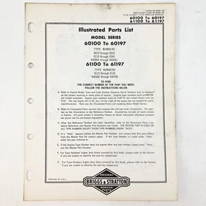 Vintage 1973 Briggs & Stratton 60100-60197 61100-61197 Illustrated Parts List - Picture 1 of 2