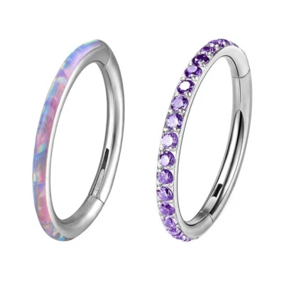 2 件 G23 钛鼻环蛋白石和锆石 Septum Clicker 耳朵 Tragus 海螺穿孔 — 第 1/4 张图片