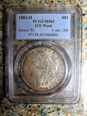 1882 O BU MORGAN DOLLAR VAM 5 O/S WEAK PCGS MS63 TOP 100  - Image 1 of 3