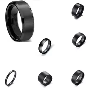 2/6/8/10/15 mm Banda de titanio Hombre Mujer Acero Inoxidable Negro Mate Pulido Anillo - Imagen 1 de 23