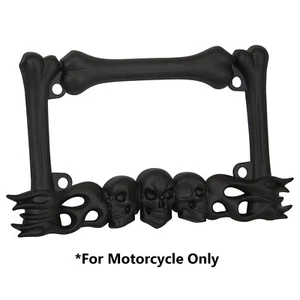 3D SKULL FLAMES BONES BLACK MOTORCYCLE LICENSE PLATE FRAME FOR BMW ZERO - Picture 1 of 4