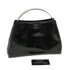 CHANEL Hand Bag Enamel Black CC Auth 39199